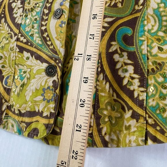 Gaudy Couture Womens Yellow Paisley Jacket with Green Sequins Size M Boho Fairy - Picture 6 of 9